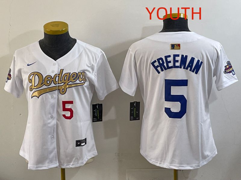 Youth Los Angeles Dodgers #5 Freeman White Champion edition Nike MLB Jersey style 002->youth mlb jersey->Youth Jersey